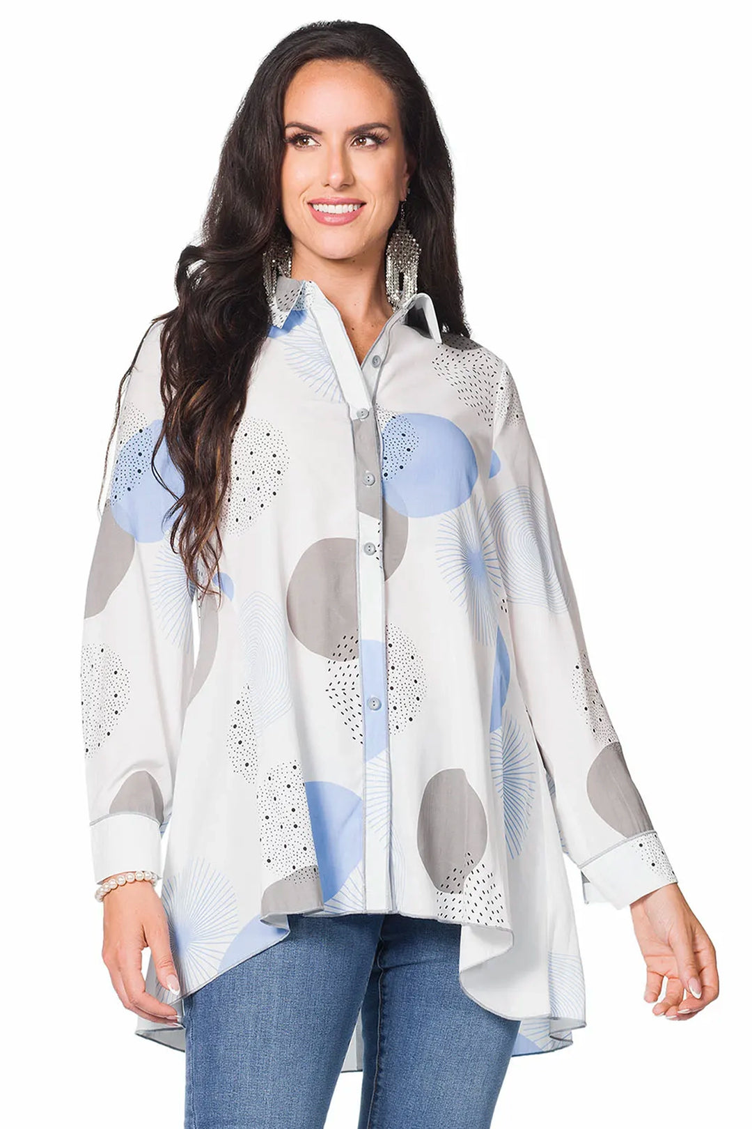 IVORY BLUE MIXED CIRCLES BLOUSE