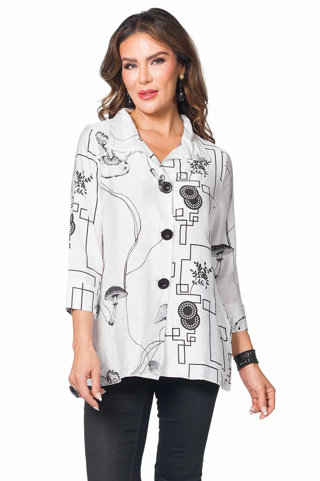 WHITE BLACK MUSHROOMS & FOLIAGE JACKET