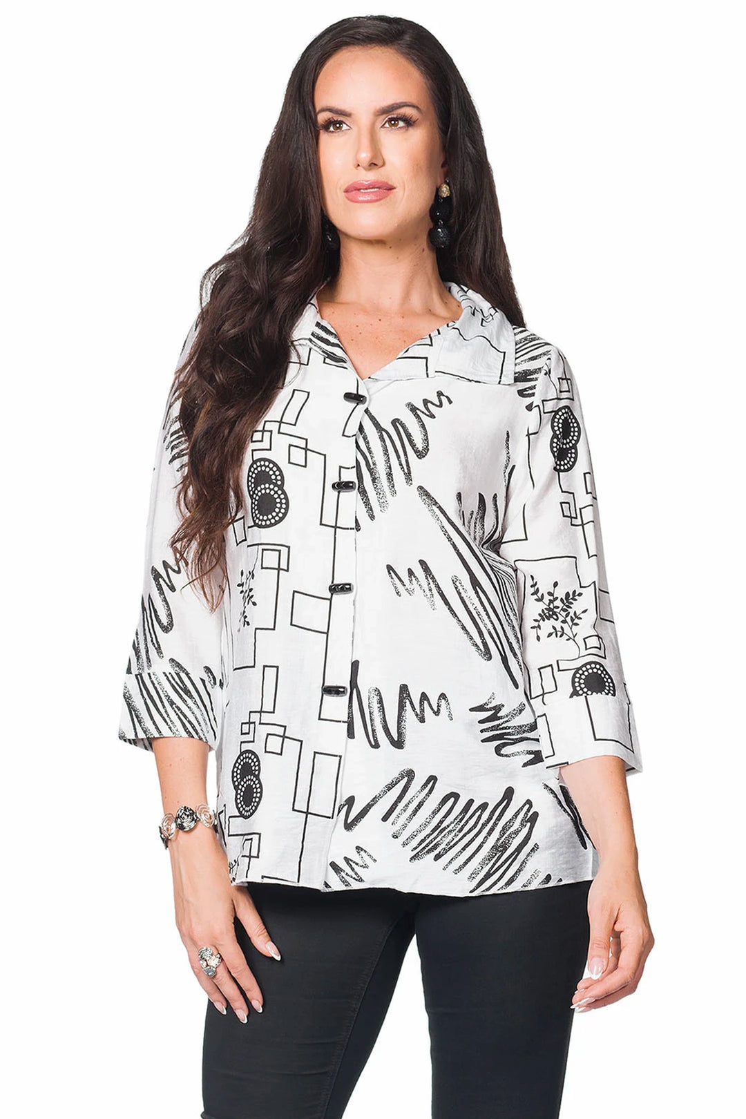 WHITE BLACK SCRIBBLES & FOLIAGE JACKET