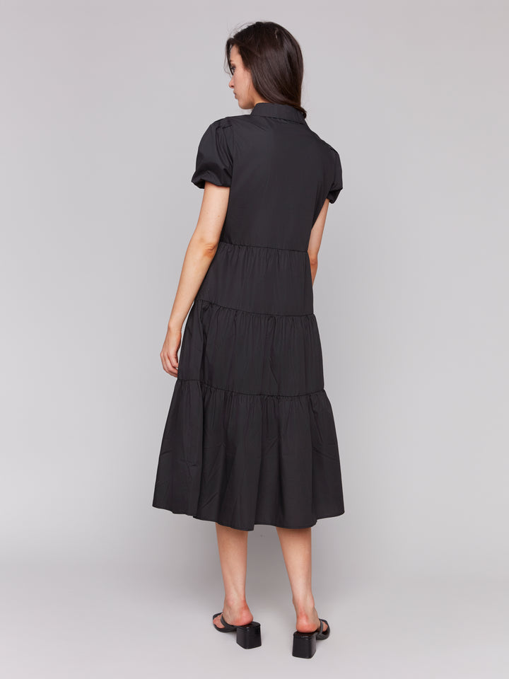 BLACK POPLIN TIERED DRESS