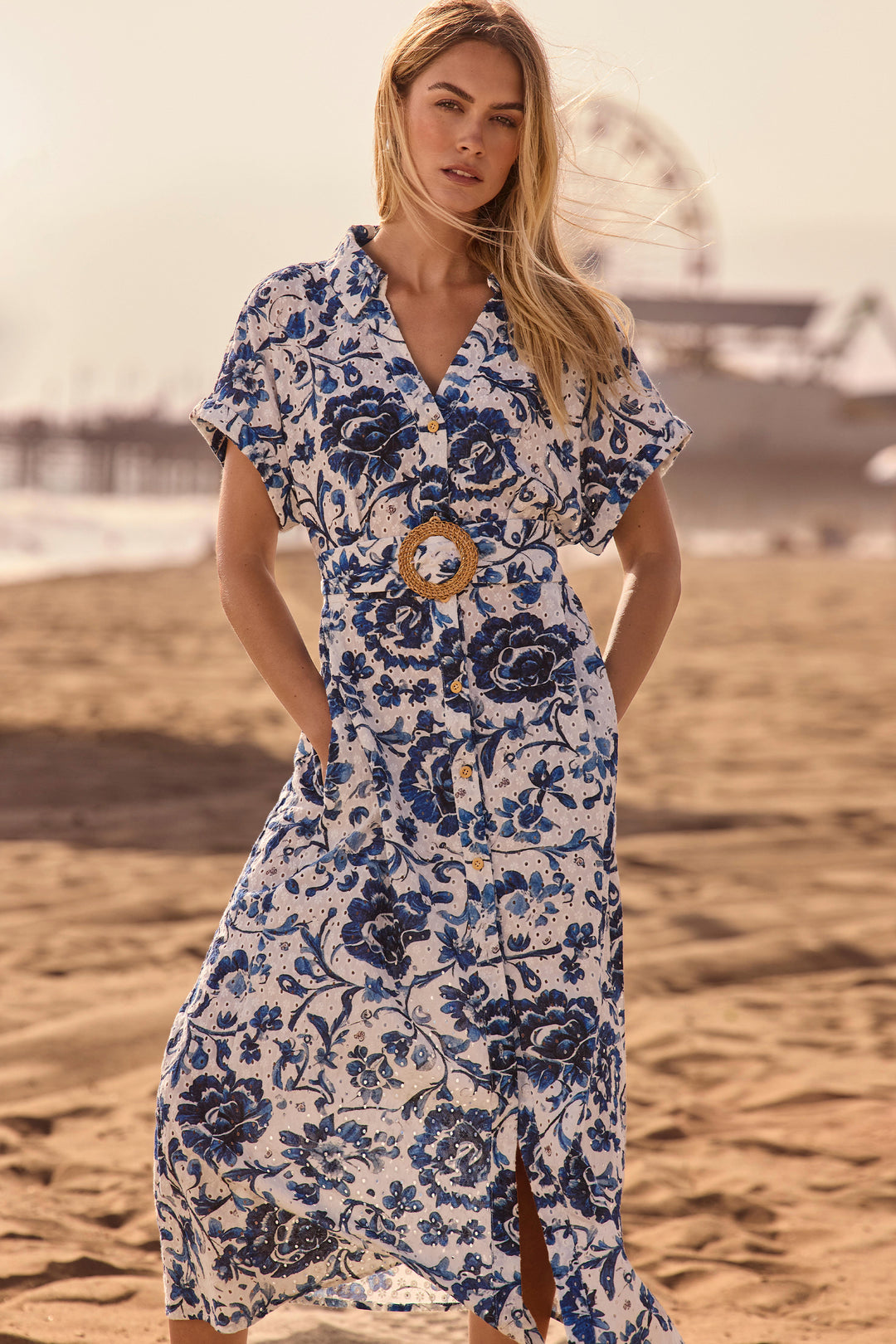 Charlie B Spring 2025  The front contrast buttons add a touch of retro flair, while the high-waisted belt cinches your waist for a flattering fit. 