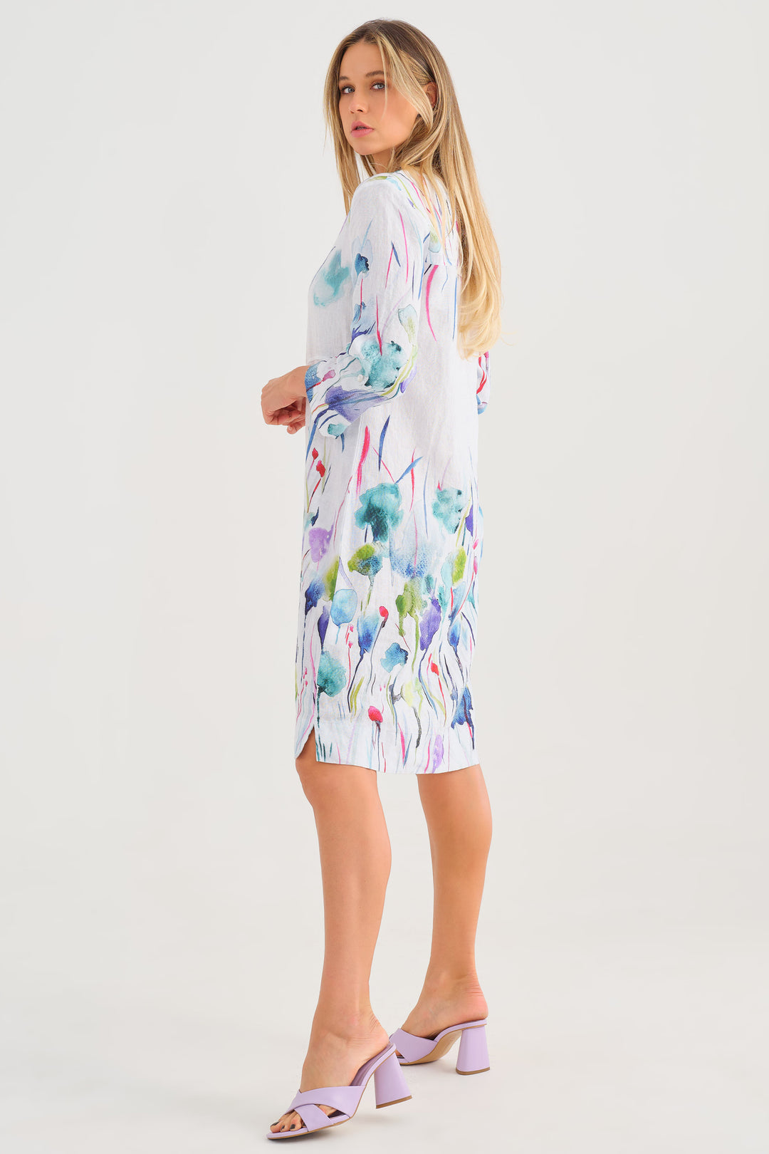 MISTY BLOSSOM 3/4 SLEEVE SPLIT NECK DRESS