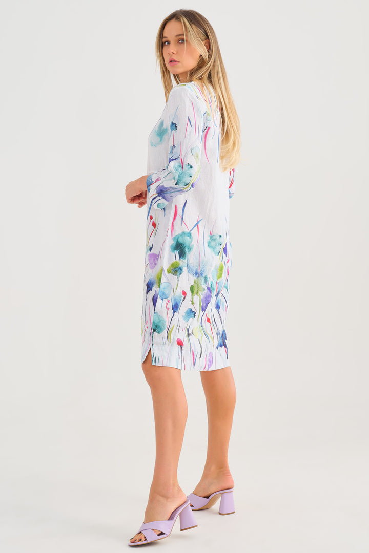 MISTY BLOSSOM 3/4 SLEEVE SPLIT NECK DRESS