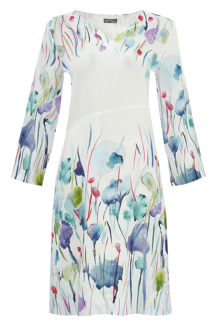 MISTY BLOSSOM 3/4 SLEEVE SPLIT NECK DRESS