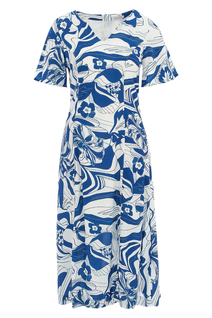 BLUE LOTUS SS SPLIT NECK DRESS