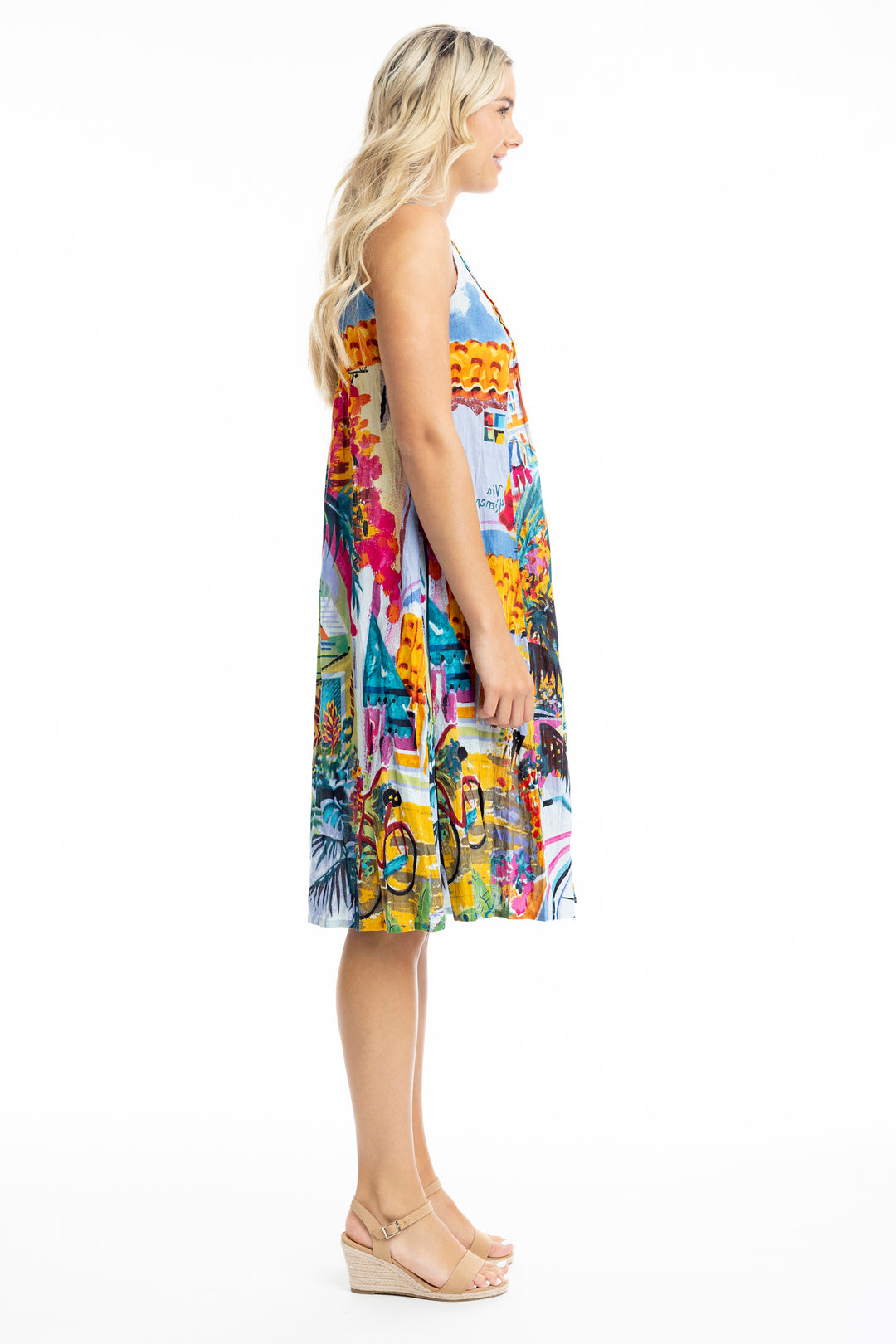FLORIDA PLEATED V-NECK SLEEVELESS DRESS
