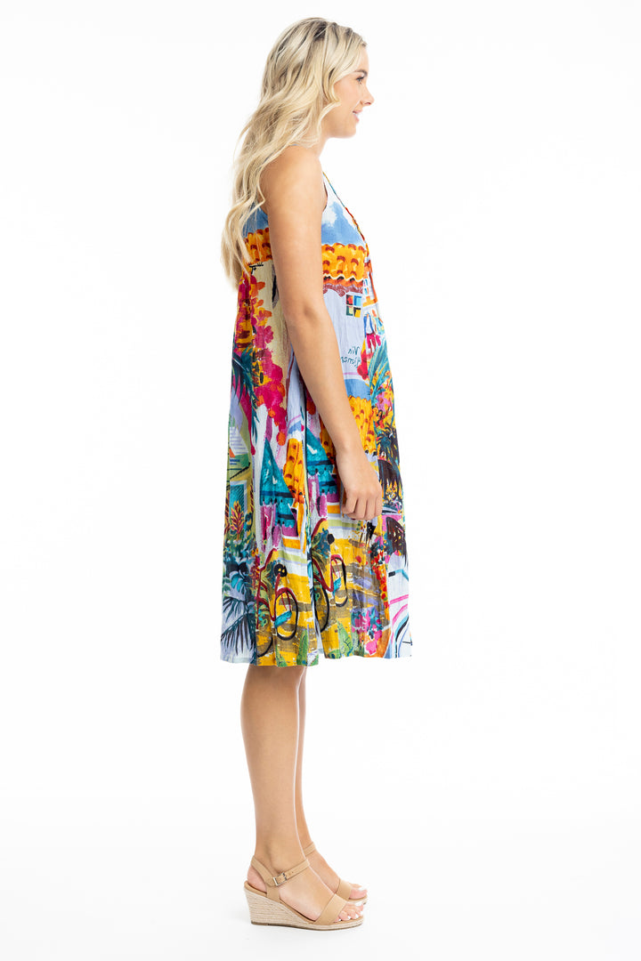 FLORIDA PLEATED V-NECK SLEEVELESS DRESS