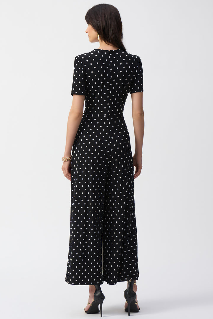 BLACK VANILLA DOT PRINT WRAP JUMPSUIT