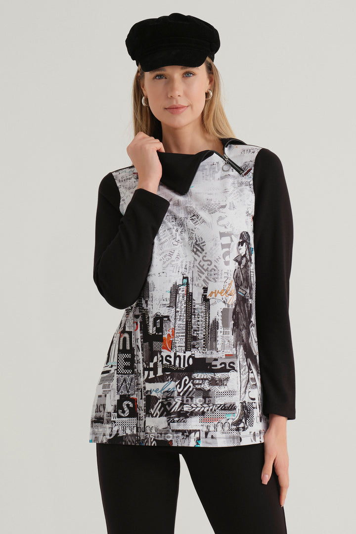 Dolcezza Fall 2024  The double stitch hem provides durability while the city life print adds a touch of urban chic! 