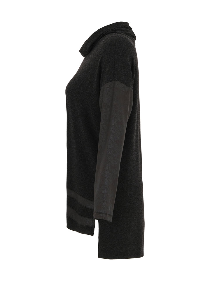 COWL TUNIC WITH CRACKLE PLEATHER