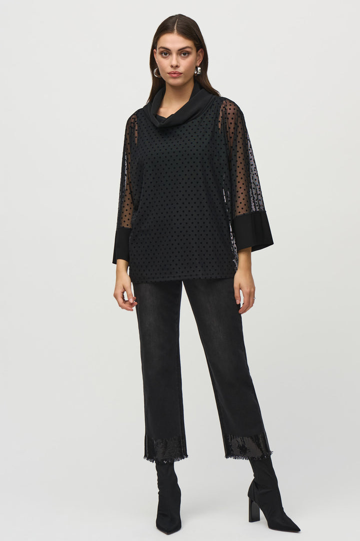 DOT MESH COWL NECK TOP