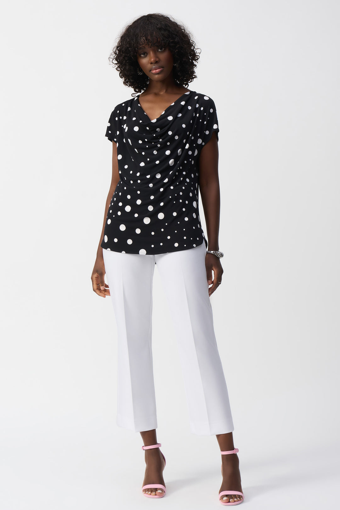 POLKA DOT DRAPE NECK TOP