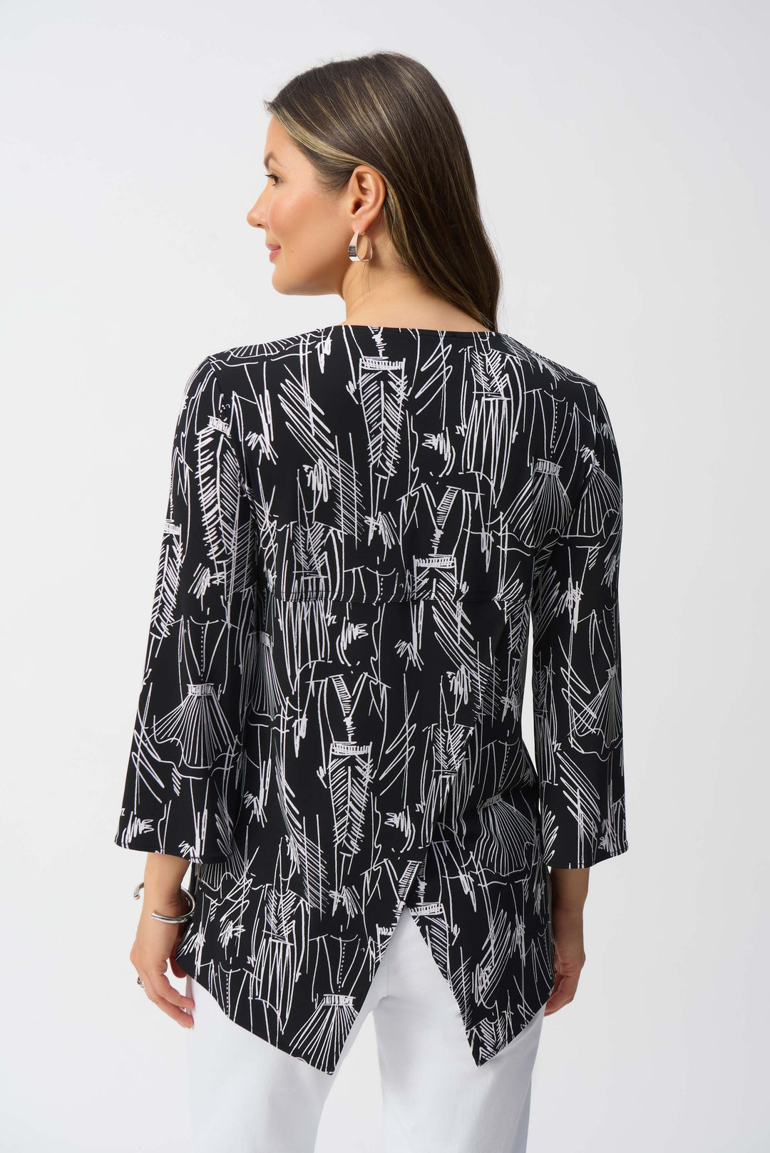 FASHION PRINT ZIP NECK TOP