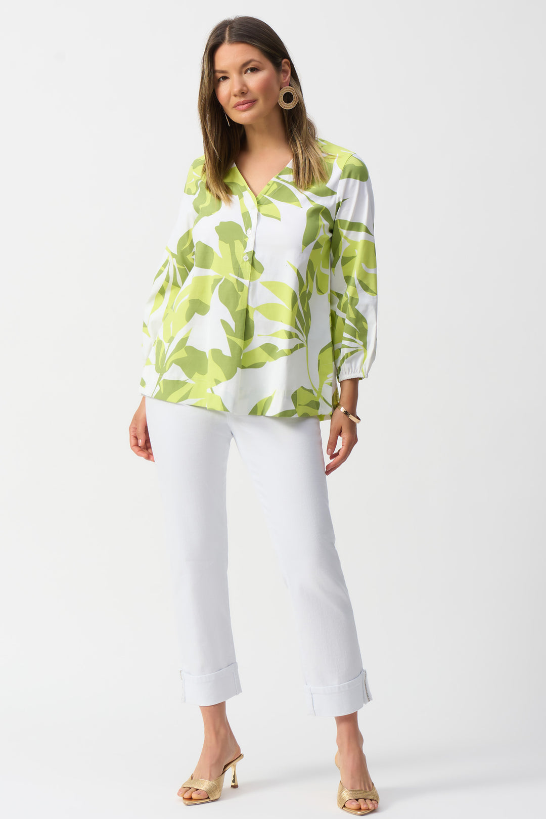 STRETCH POPLIN TROPICAL FLORAL TOP