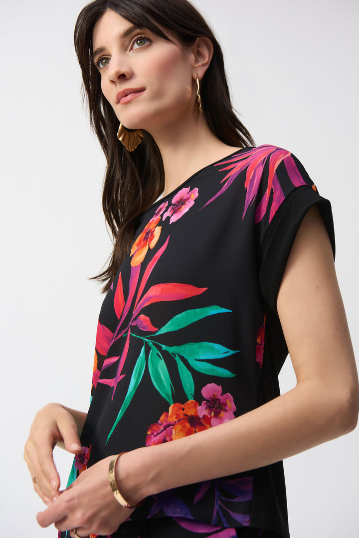 TROPICAL PRINT FRONT TIE WAIST TOP