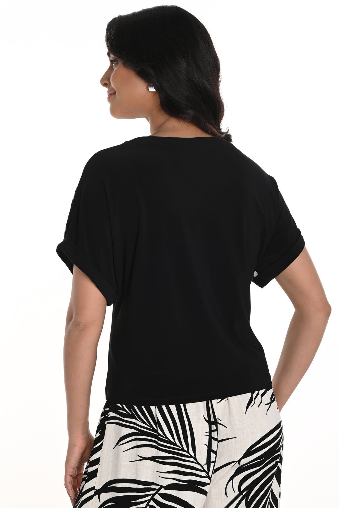 BLACK NATURAL PALM PRINT TOP