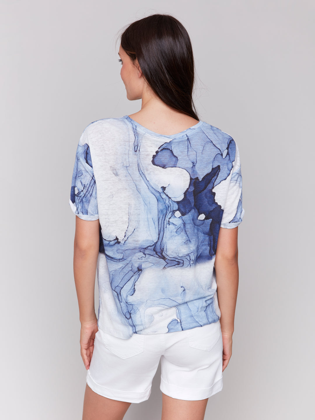 INK MARBLE PRINT TWIST KNOT TOP