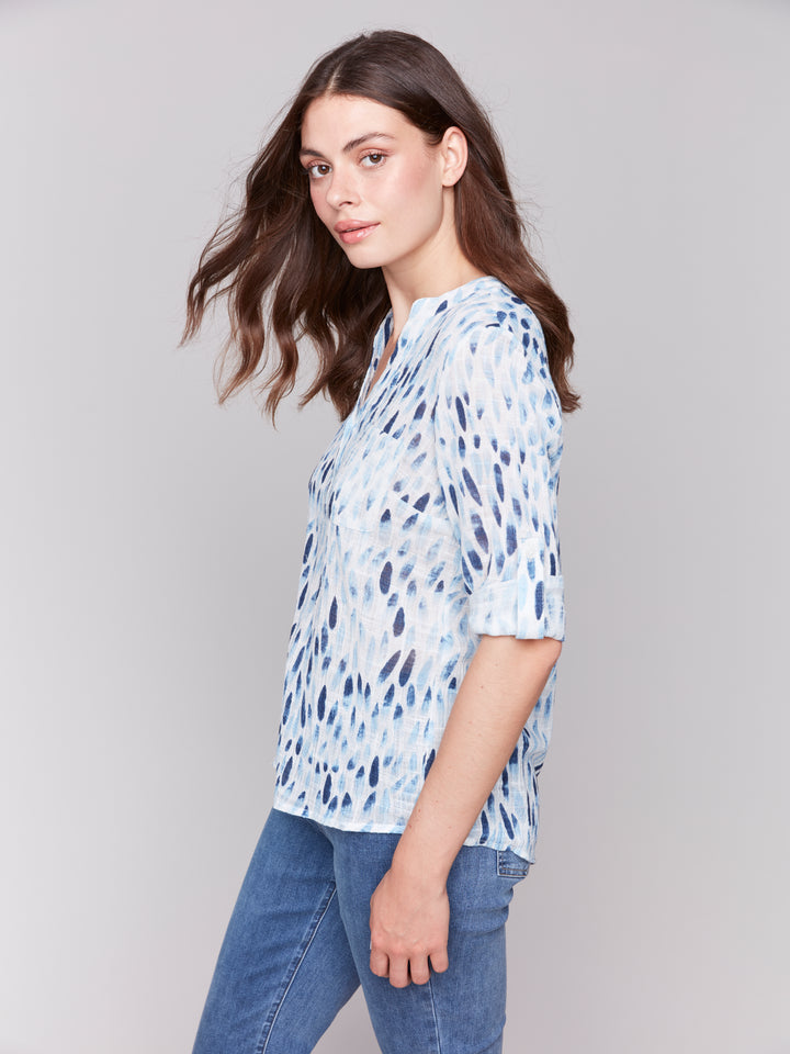 BLUE SHIBORI DROPLETS BLOUSE