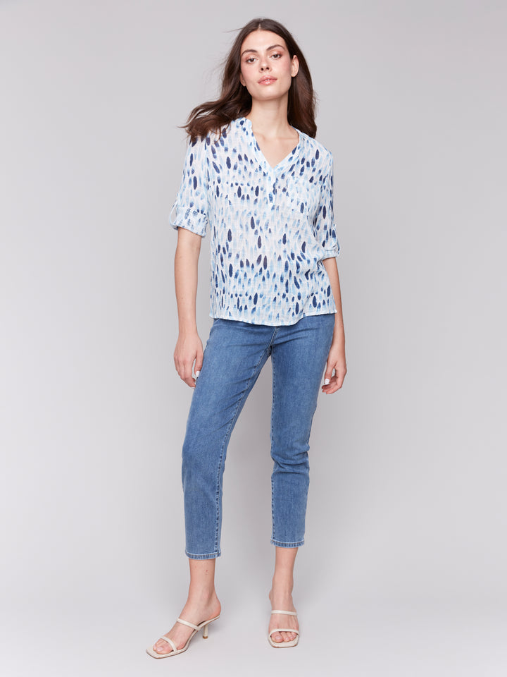 BLUE SHIBORI DROPLETS BLOUSE