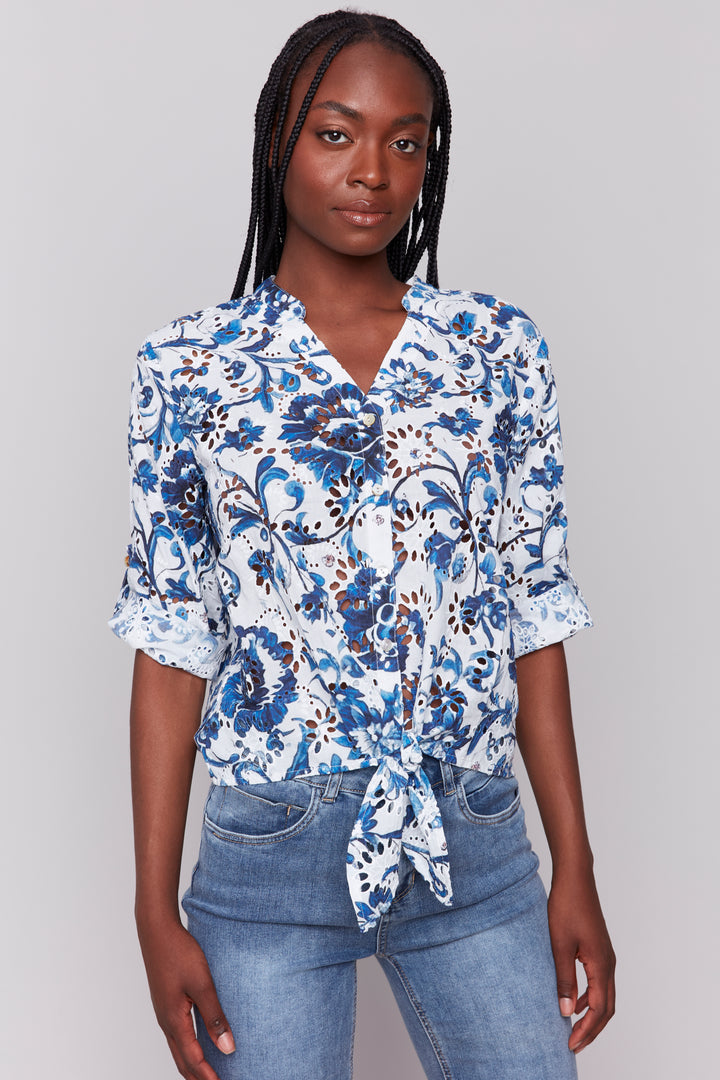 Charlie B Spring 2025 This playful top features a vibrant print and charming eyelet pattern, adding a pop of colour to any outfit this spring!