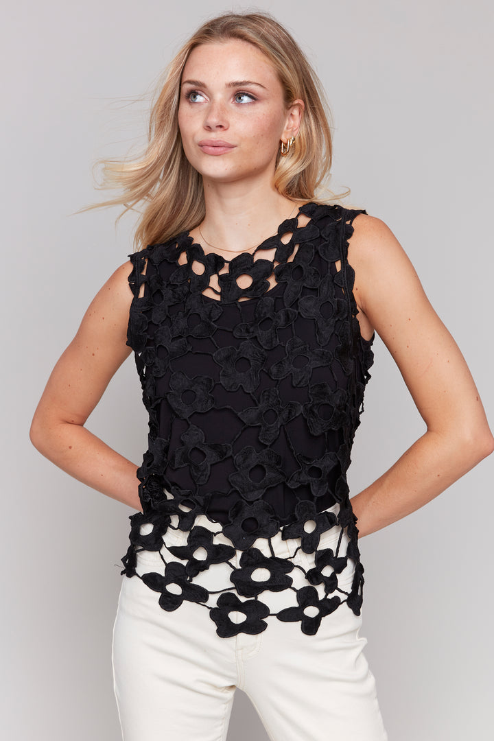 BLACK FLORAL LACE SLEEVELESS TOP