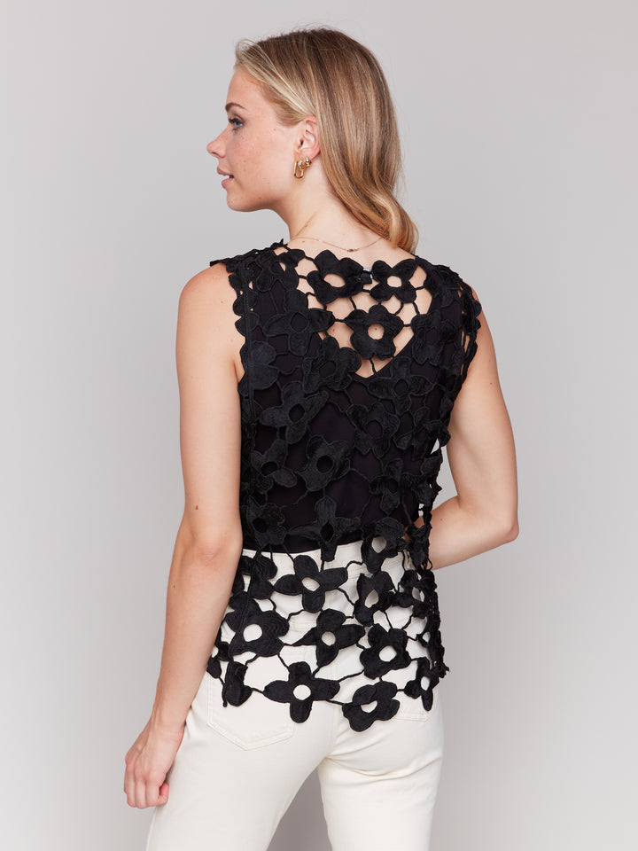 BLACK FLORAL LACE SLEEVELESS TOP