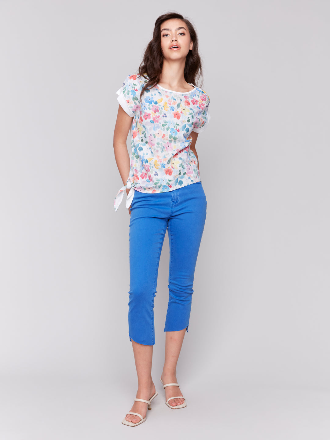 FLOWERS PRINTED SIDE TIE TOP