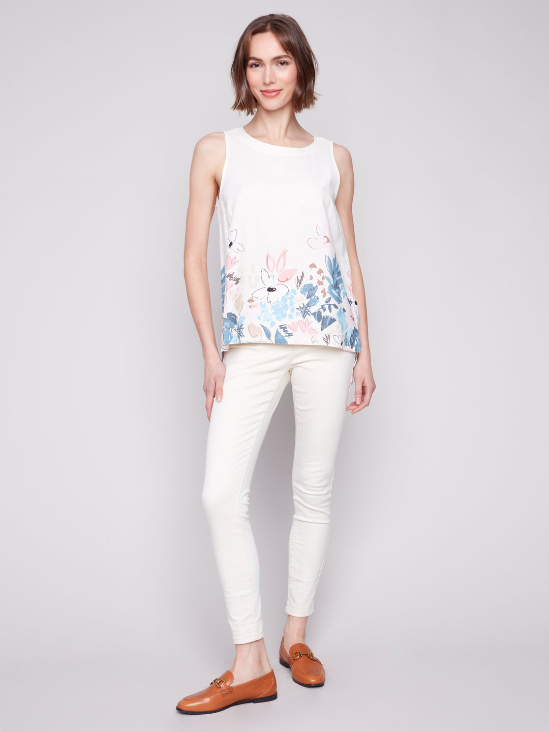 SUPERNOVA BORDER FLORAL SLEEVELESS TOP