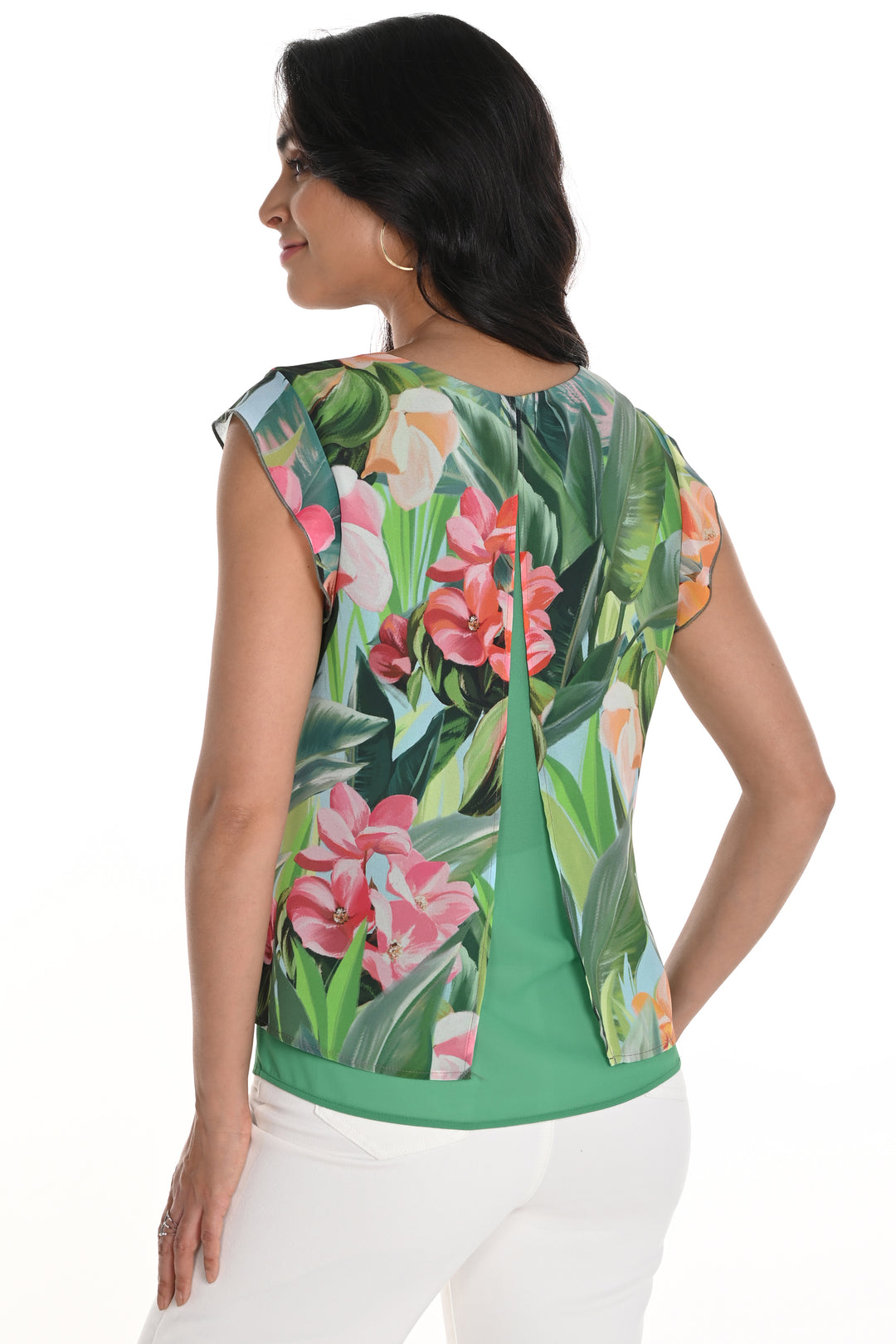 GREEN FUCHSIA TROPICAL FLORAL LAYERED CAMI