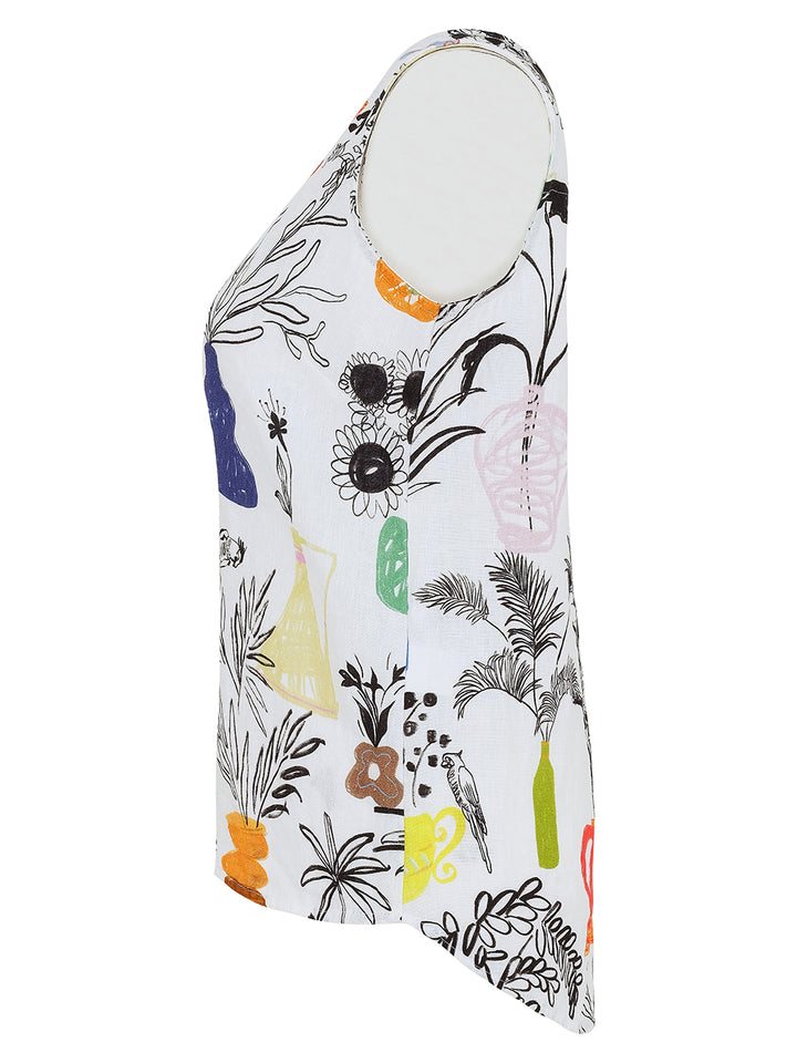 SUMMER BOUQUET SLEEVELESS TOP WITH BACK SLIT