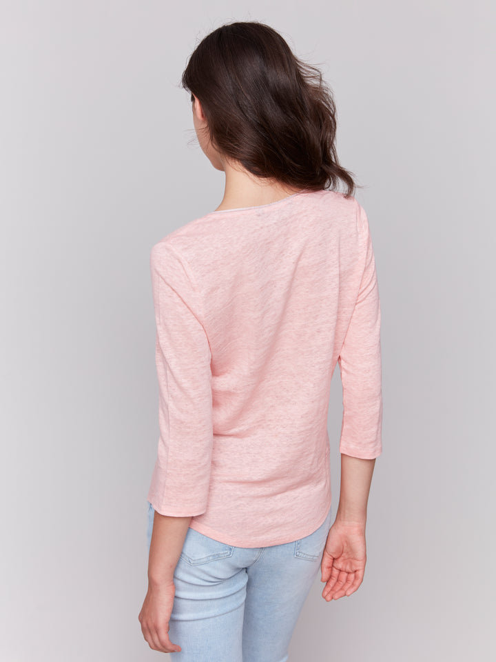 3/4 SLEEVE V-NECK TOP