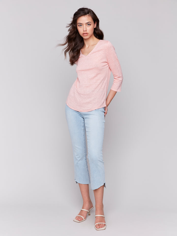 3/4 SLEEVE V-NECK TOP