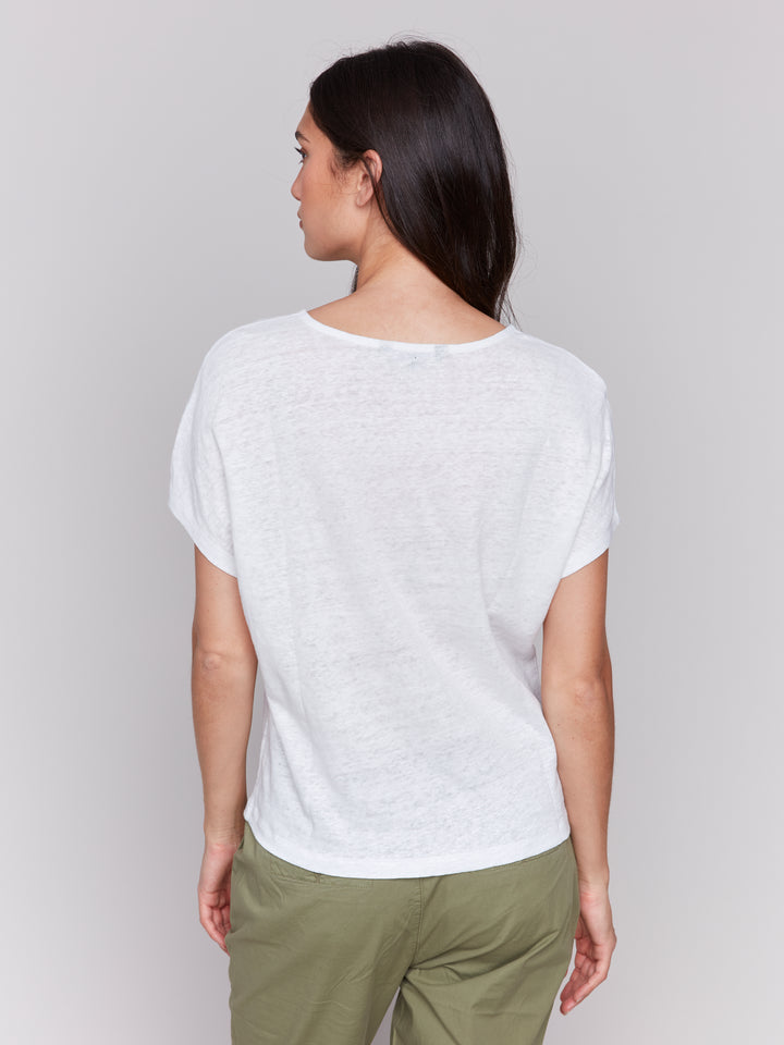 WHITE ENJOY THE SUN SPLIT NECK TOP
