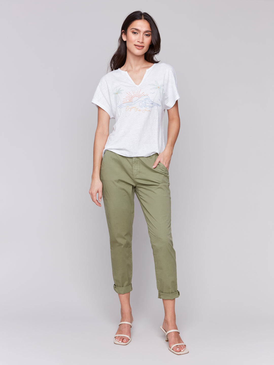 WHITE ENJOY THE SUN SPLIT NECK TOP