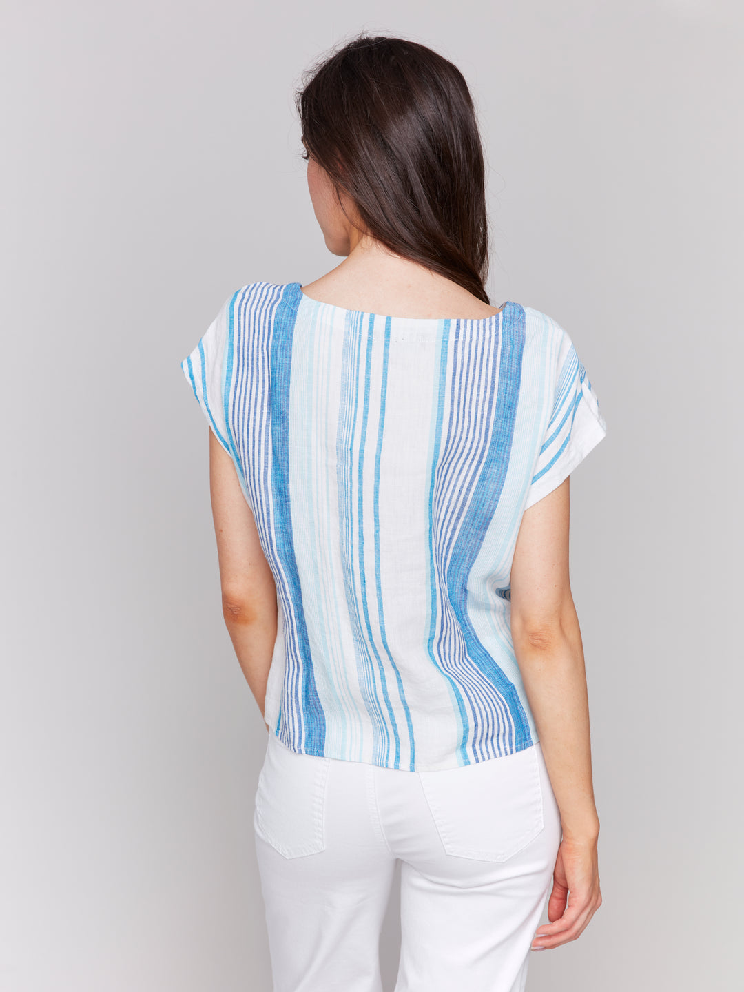 COASTAL MITRE STRIPE TIE FRONT TOP