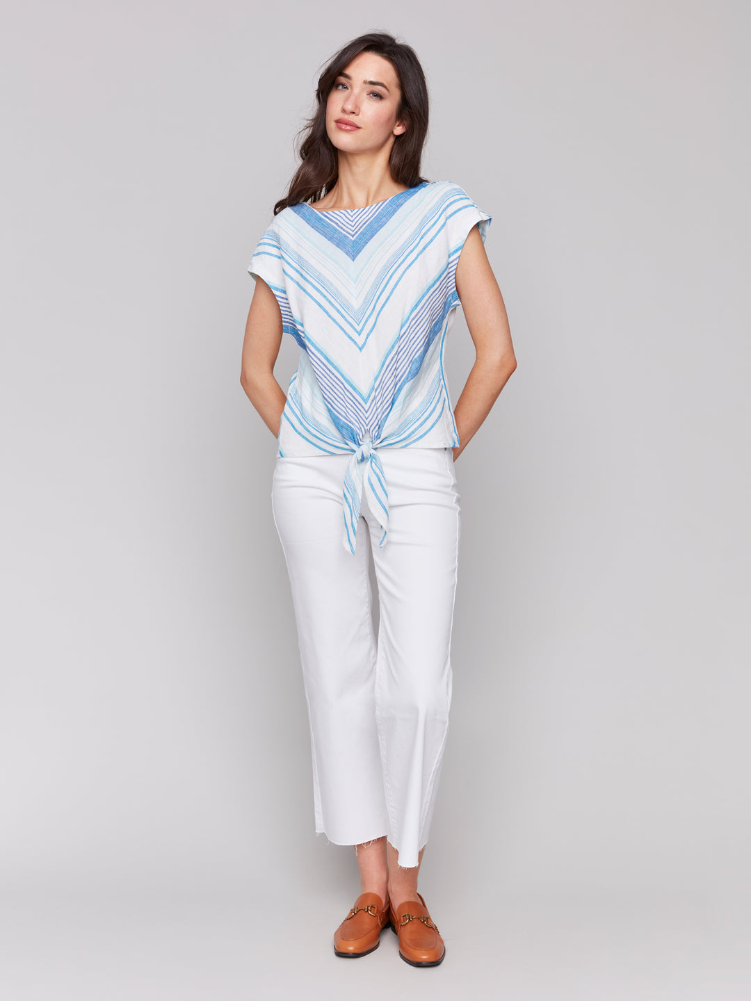 COASTAL MITRE STRIPE TIE FRONT TOP