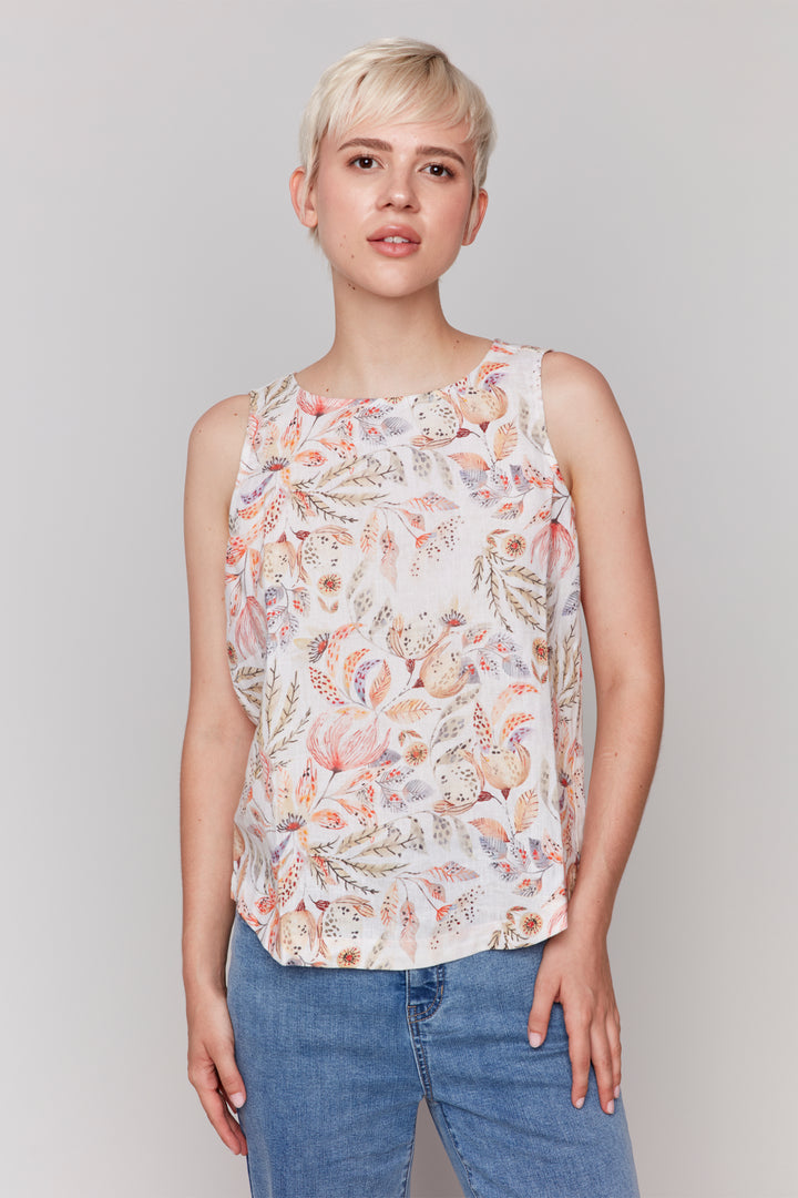 Charlie B Spring 2025 Made of a soft and lightweight woven linen blend, this tank top goes well with shorts, capris jeans and much more!