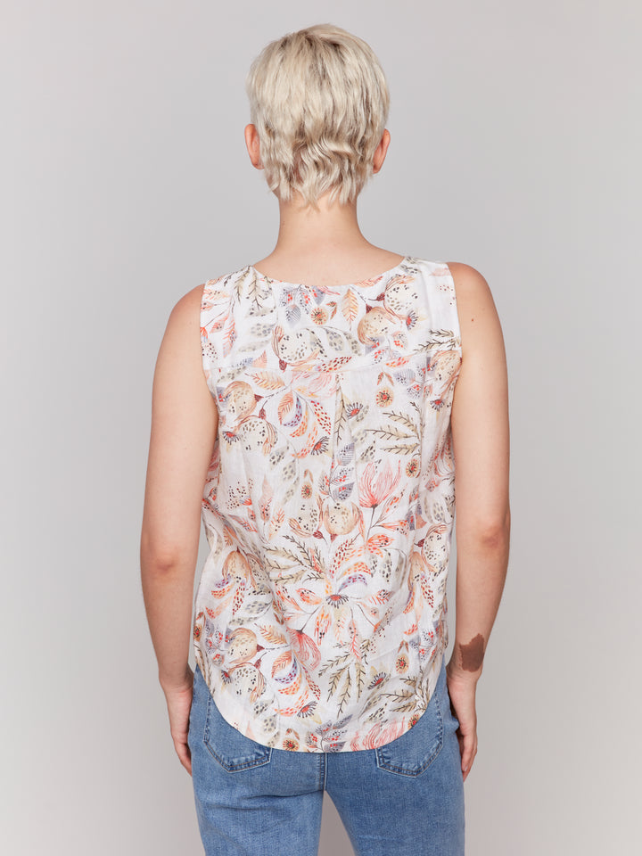 TROPICAL FLORAL SLEEVELESS TOP