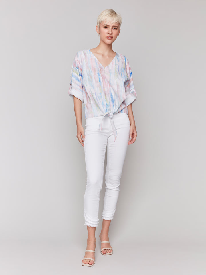 WATERCOLOUR PRINT TAB SLEEVE TIE FRONT TOP