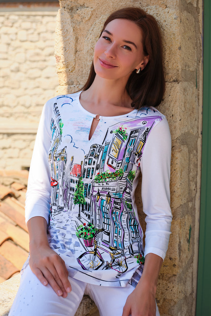 SUNDAY AFTERNOON 3/4 SLEEVE KEYHOLE TOP – Aldila Boutique