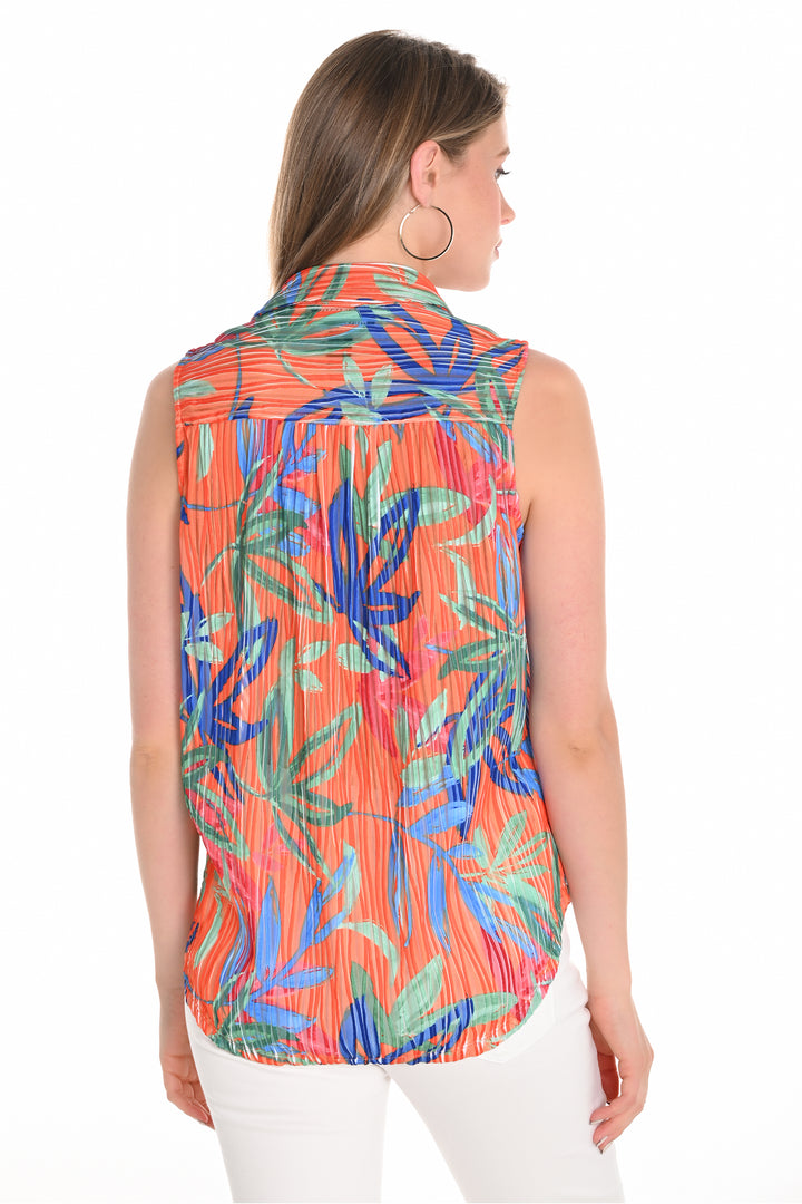 ORANGE ROYAL BURNOUT LEAF ZIP NECK TOP