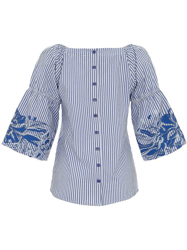 BLUE LOTUS STRIPE PEASANT TOP