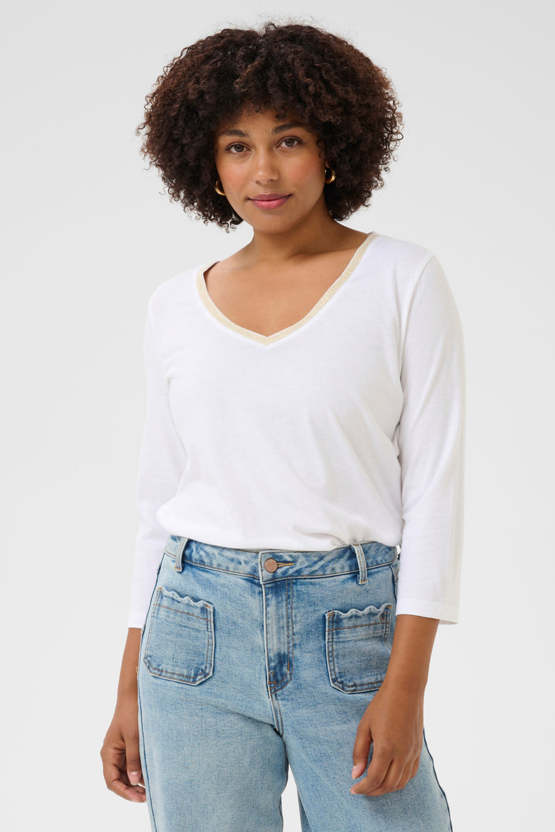 GLITTER V-NECK 3/4 SLEEVE TEE