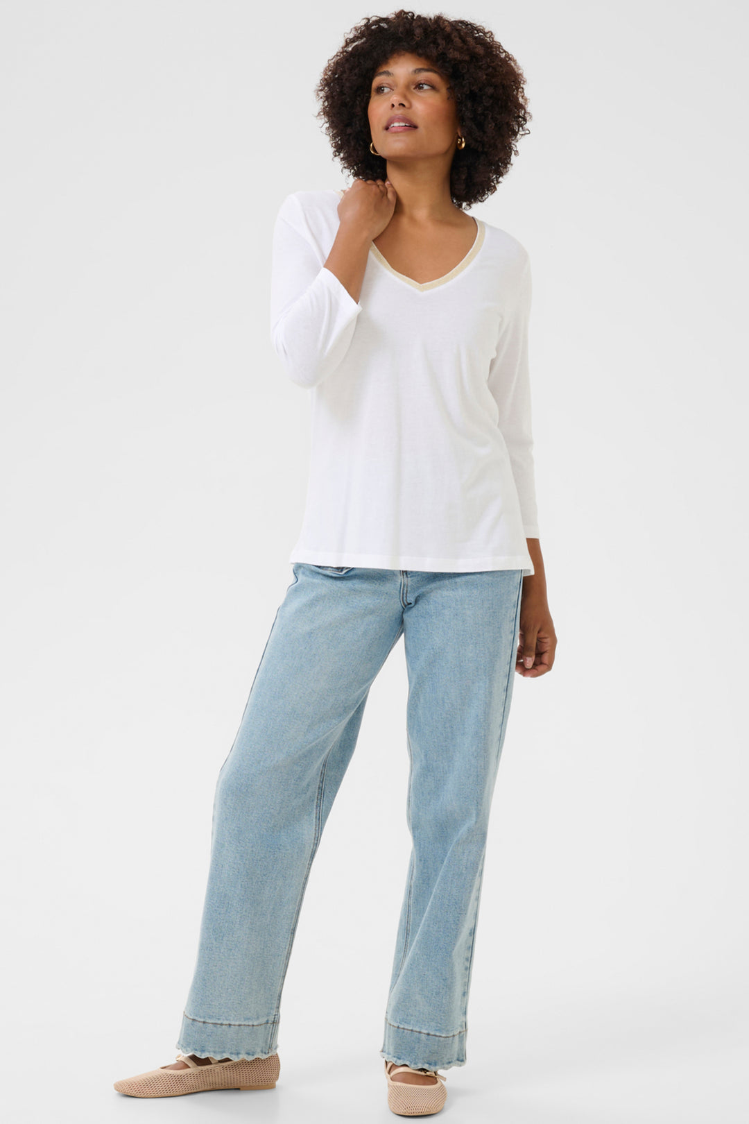 GLITTER V-NECK 3/4 SLEEVE TEE