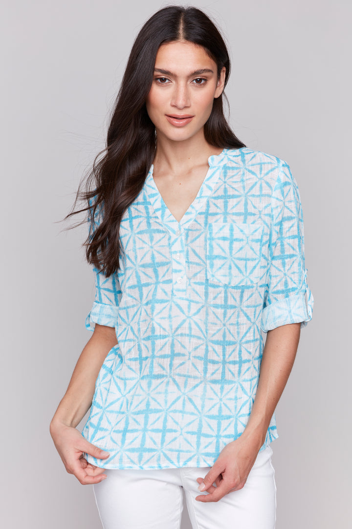 Charlie B Spring 2025  With its relaxed fit and long sleeves that you can roll up, this blouse is a perfect top for unpredictable weather.