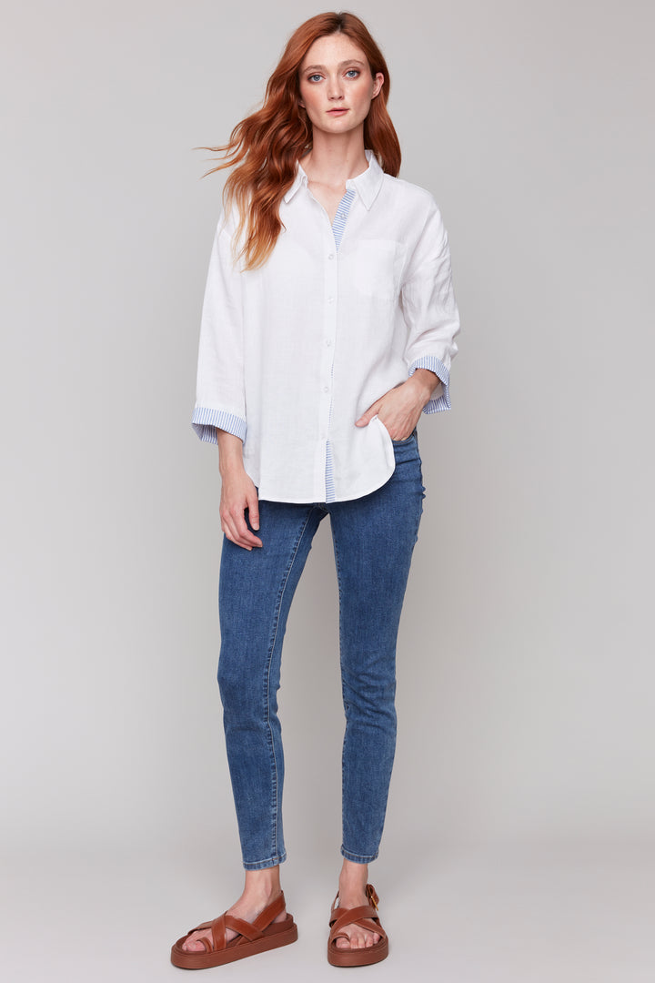 WHITE SHIRT WITH STRIPE CUFFS