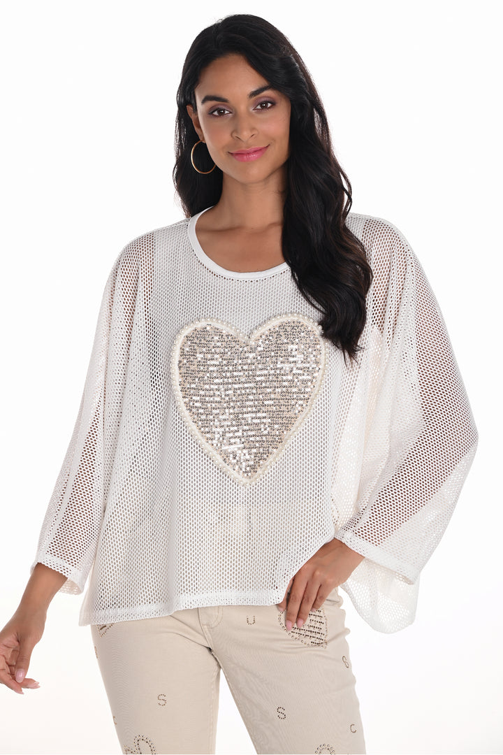 OFF WHITE 2PC MESH TOP WITH SEQUIN HEART