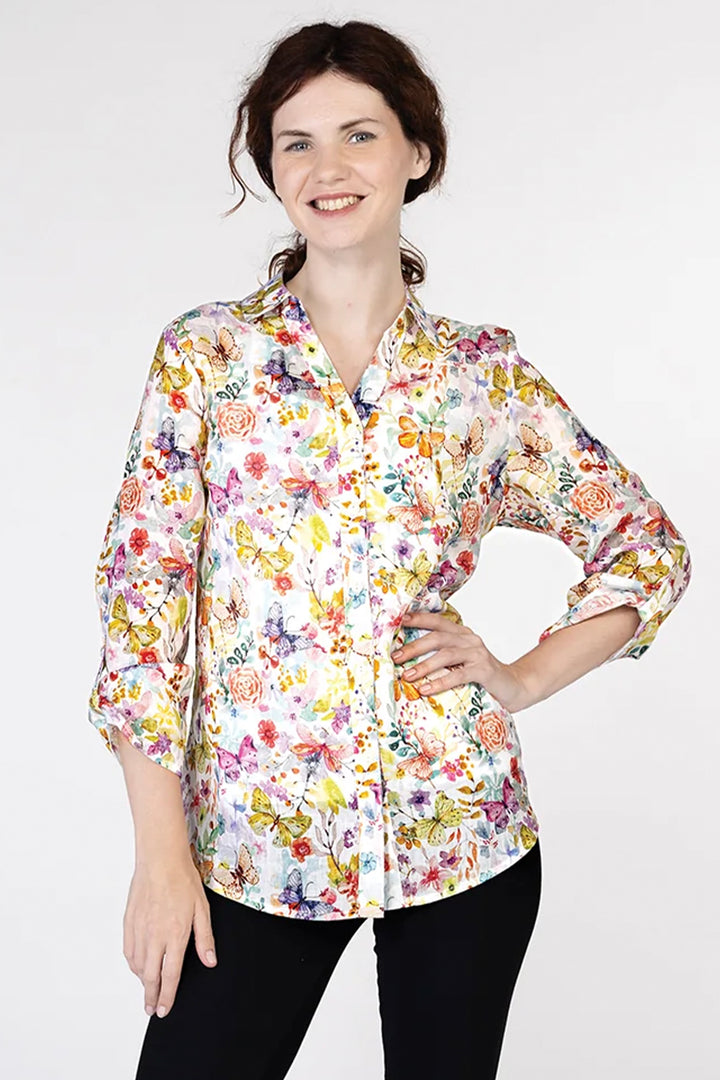 MULTI BUTTERFLY FLORAL BLOUSE