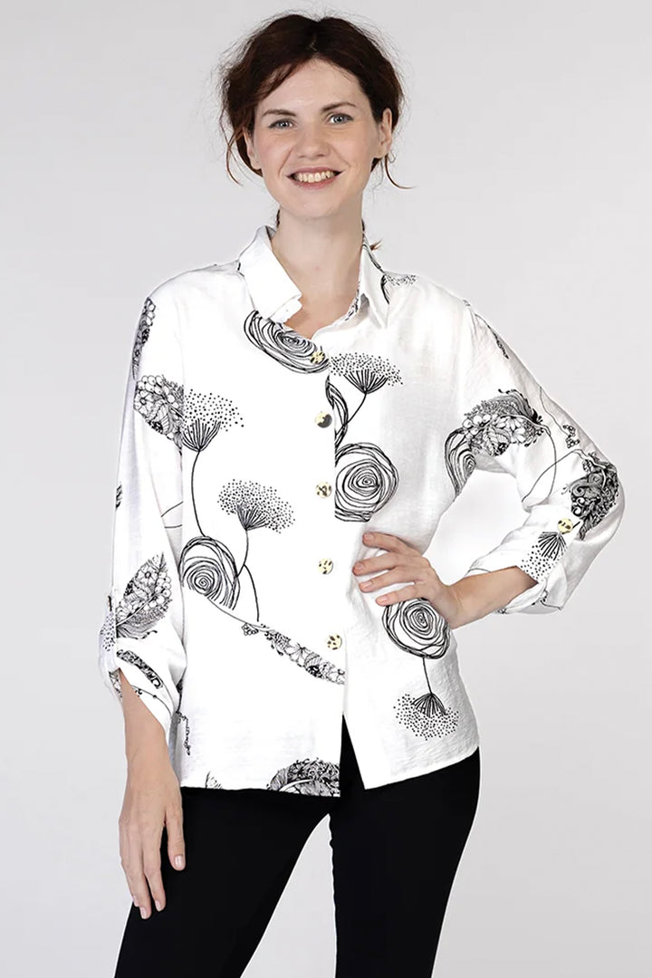 OFF WHITE BLACK SWIRL FLORAL BLOUSE