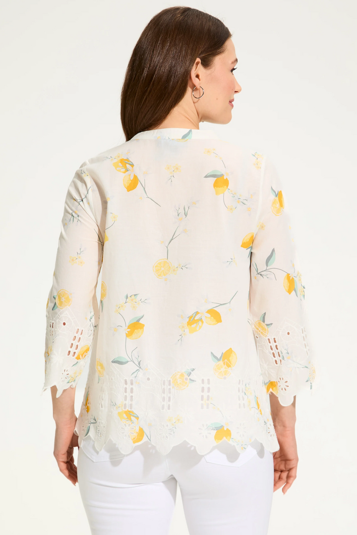 LEMON PRINT EYELET HEM BLOUSE